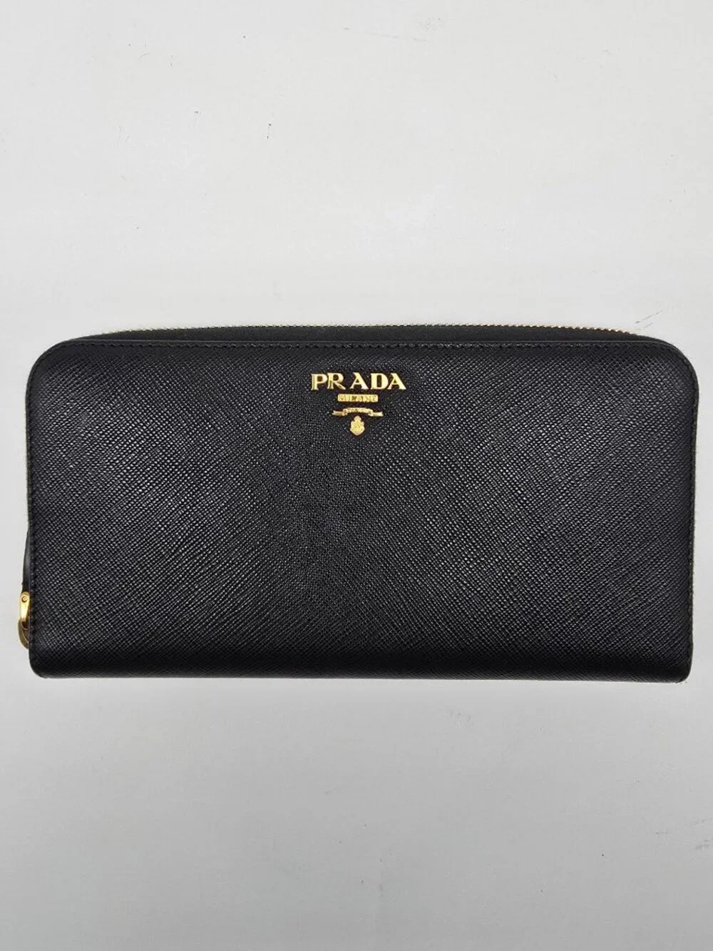 Authentic Prada Black Saffiano Leather Zip-Around Wallet